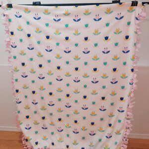 Gold, Dark Blue & Teal Tulips Double-sided Blanket #44 (48in W X 59in L)